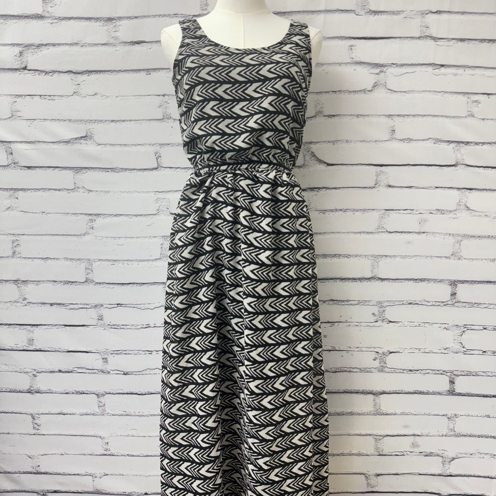 Speed Control New York Womens Black Beige Chevron Geometric Maxi Dress Medium